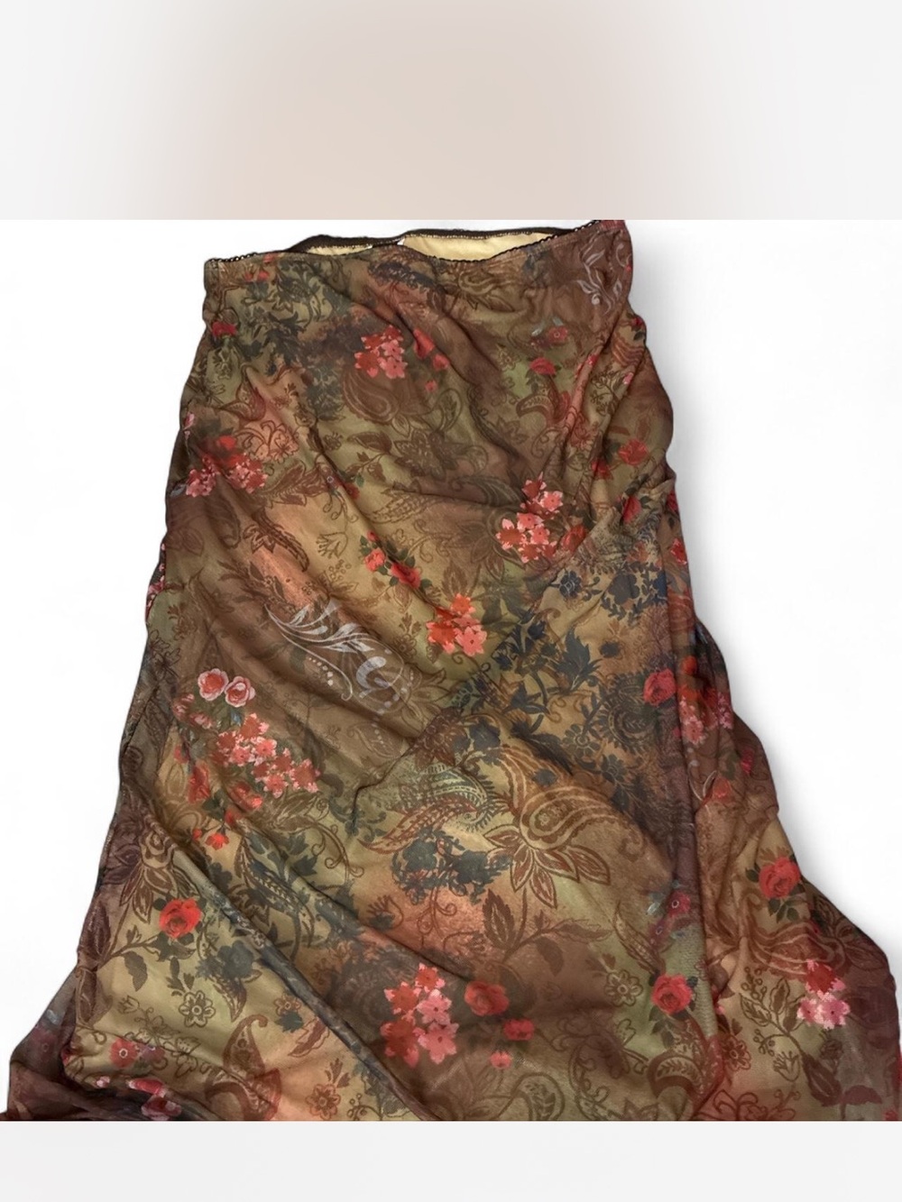 ROMWE Brown Floral Sheer Pencil Skirt